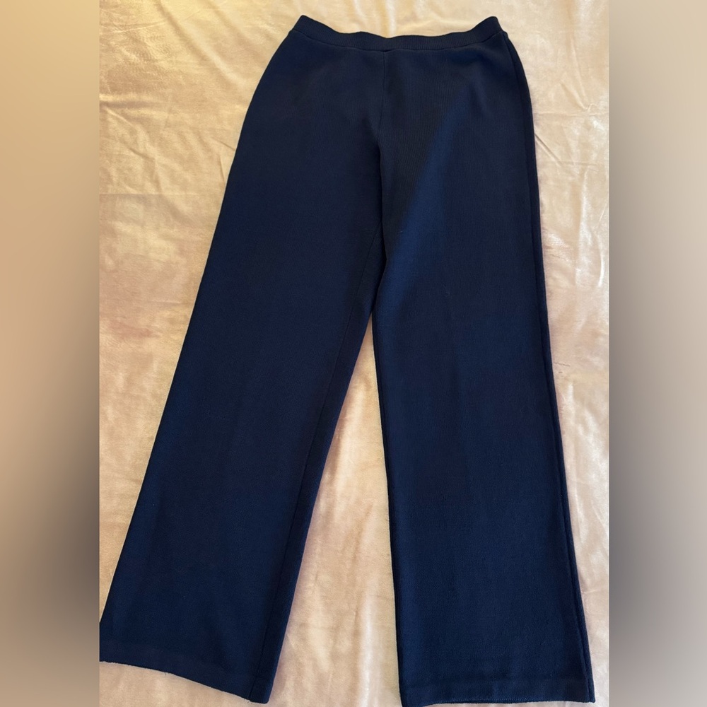 St. John Navy Blue Wide-Leg Knit Pants